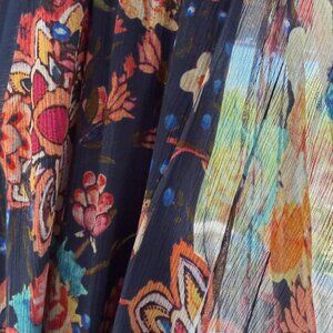 Haute Hippie Floral Sheer Maxi Dress Boho Kimono Sleeve Navy Size M